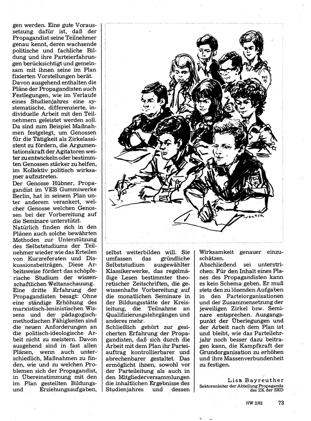 Neuer Weg (NW), Organ des Zentralkomitees (ZK) der SED (Sozialistische Einheitspartei Deutschlands) für Fragen des Parteilebens, 37. Jahrgang [Deutsche Demokratische Republik (DDR)] 1982, Seite 73 (NW ZK SED DDR 1982, S. 73)