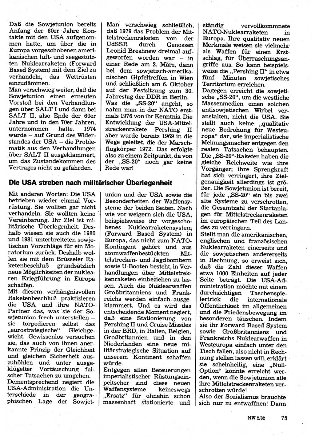 Neuer Weg (NW), Organ des Zentralkomitees (ZK) der SED (Sozialistische Einheitspartei Deutschlands) für Fragen des Parteilebens, 37. Jahrgang [Deutsche Demokratische Republik (DDR)] 1982, Seite 75 (NW ZK SED DDR 1982, S. 75)