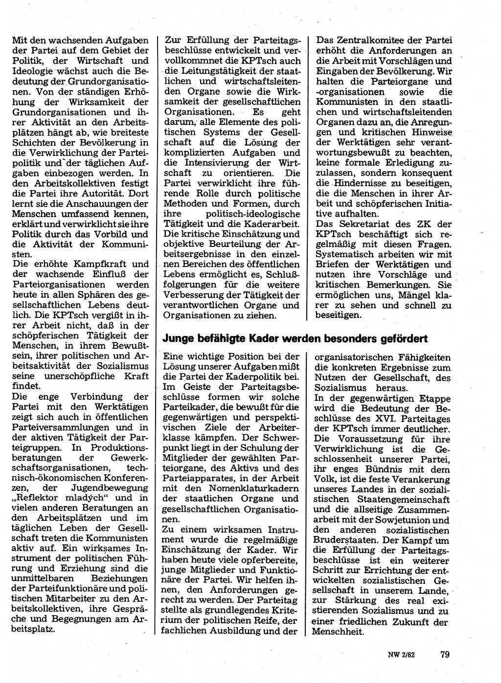 Neuer Weg (NW), Organ des Zentralkomitees (ZK) der SED (Sozialistische Einheitspartei Deutschlands) für Fragen des Parteilebens, 37. Jahrgang [Deutsche Demokratische Republik (DDR)] 1982, Seite 79 (NW ZK SED DDR 1982, S. 79)