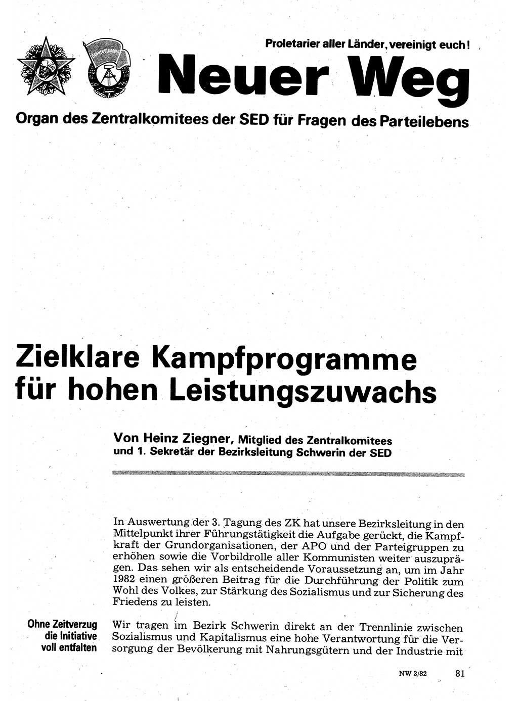 Neuer Weg (NW), Organ des Zentralkomitees (ZK) der SED (Sozialistische Einheitspartei Deutschlands) für Fragen des Parteilebens, 37. Jahrgang [Deutsche Demokratische Republik (DDR)] 1982, Seite 81 (NW ZK SED DDR 1982, S. 81)