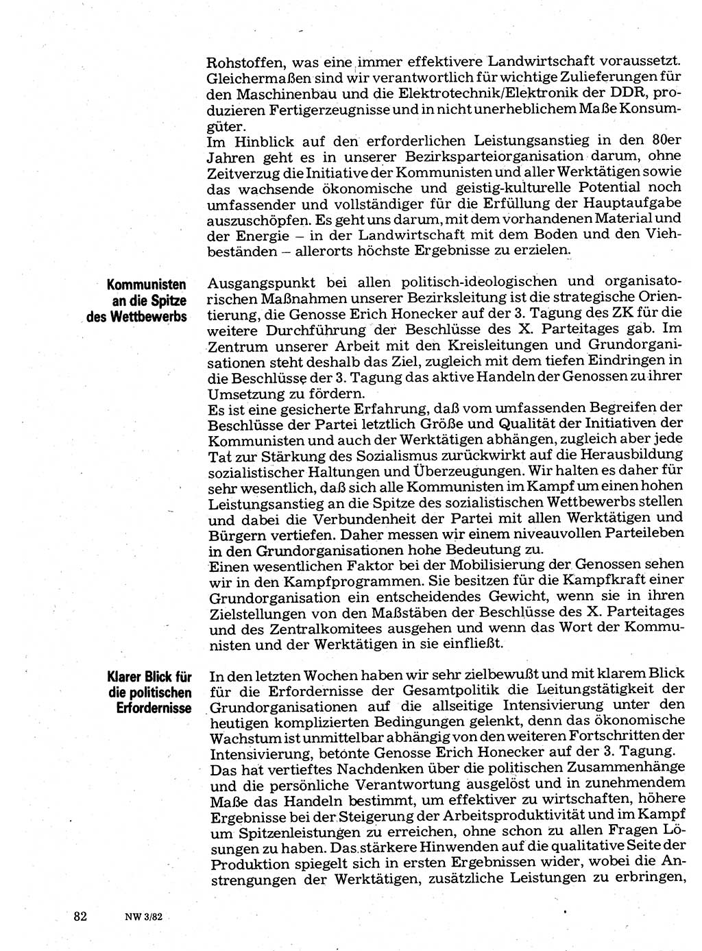 Neuer Weg (NW), Organ des Zentralkomitees (ZK) der SED (Sozialistische Einheitspartei Deutschlands) für Fragen des Parteilebens, 37. Jahrgang [Deutsche Demokratische Republik (DDR)] 1982, Seite 82 (NW ZK SED DDR 1982, S. 82)