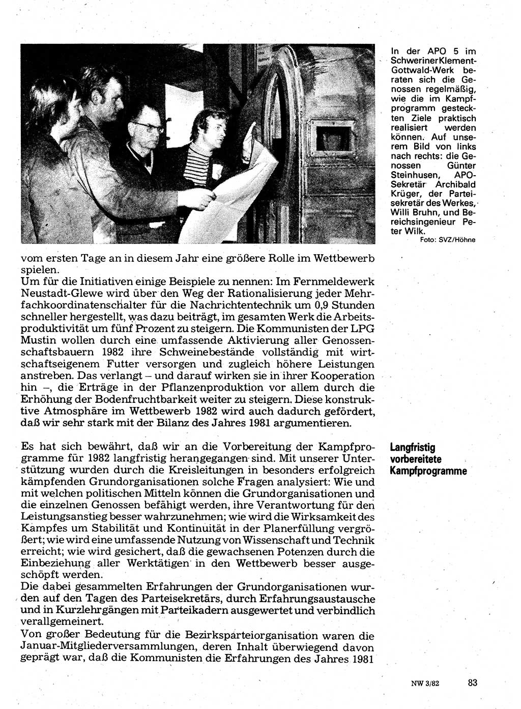 Neuer Weg (NW), Organ des Zentralkomitees (ZK) der SED (Sozialistische Einheitspartei Deutschlands) für Fragen des Parteilebens, 37. Jahrgang [Deutsche Demokratische Republik (DDR)] 1982, Seite 83 (NW ZK SED DDR 1982, S. 83)