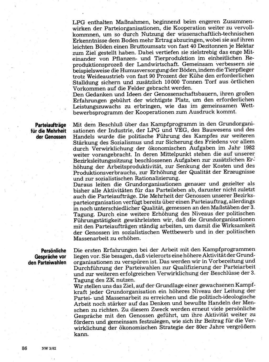 Neuer Weg (NW), Organ des Zentralkomitees (ZK) der SED (Sozialistische Einheitspartei Deutschlands) für Fragen des Parteilebens, 37. Jahrgang [Deutsche Demokratische Republik (DDR)] 1982, Seite 86 (NW ZK SED DDR 1982, S. 86)