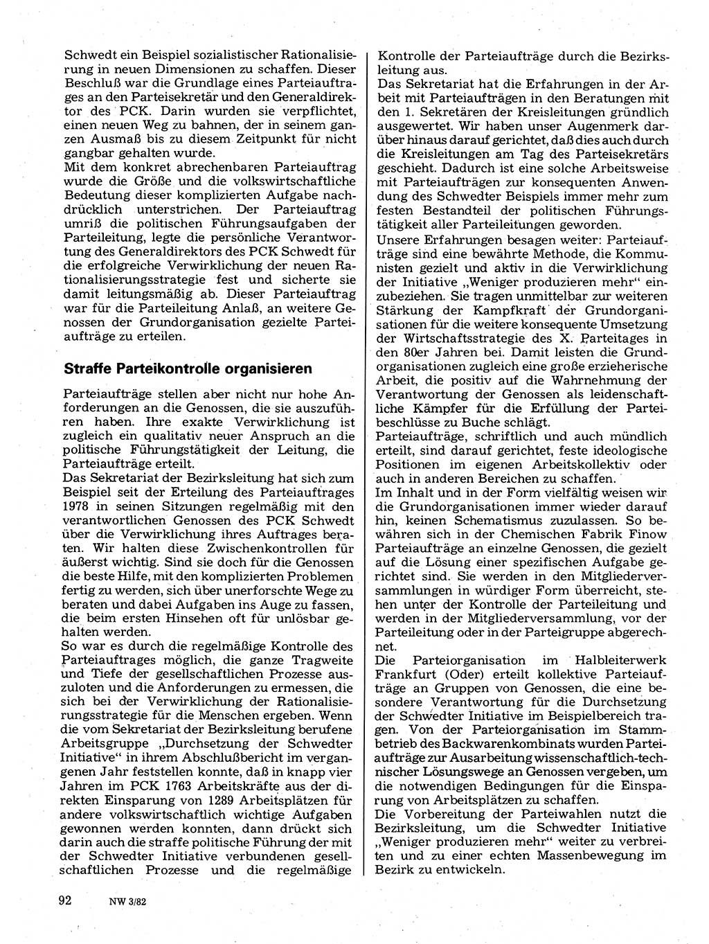 Neuer Weg (NW), Organ des Zentralkomitees (ZK) der SED (Sozialistische Einheitspartei Deutschlands) für Fragen des Parteilebens, 37. Jahrgang [Deutsche Demokratische Republik (DDR)] 1982, Seite 92 (NW ZK SED DDR 1982, S. 92)