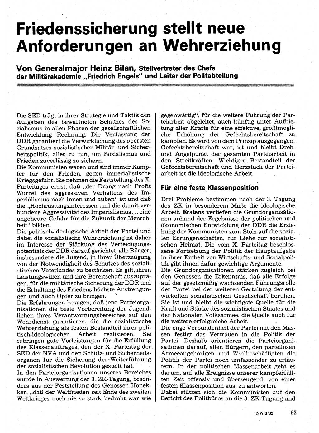 Neuer Weg (NW), Organ des Zentralkomitees (ZK) der SED (Sozialistische Einheitspartei Deutschlands) für Fragen des Parteilebens, 37. Jahrgang [Deutsche Demokratische Republik (DDR)] 1982, Seite 93 (NW ZK SED DDR 1982, S. 93)