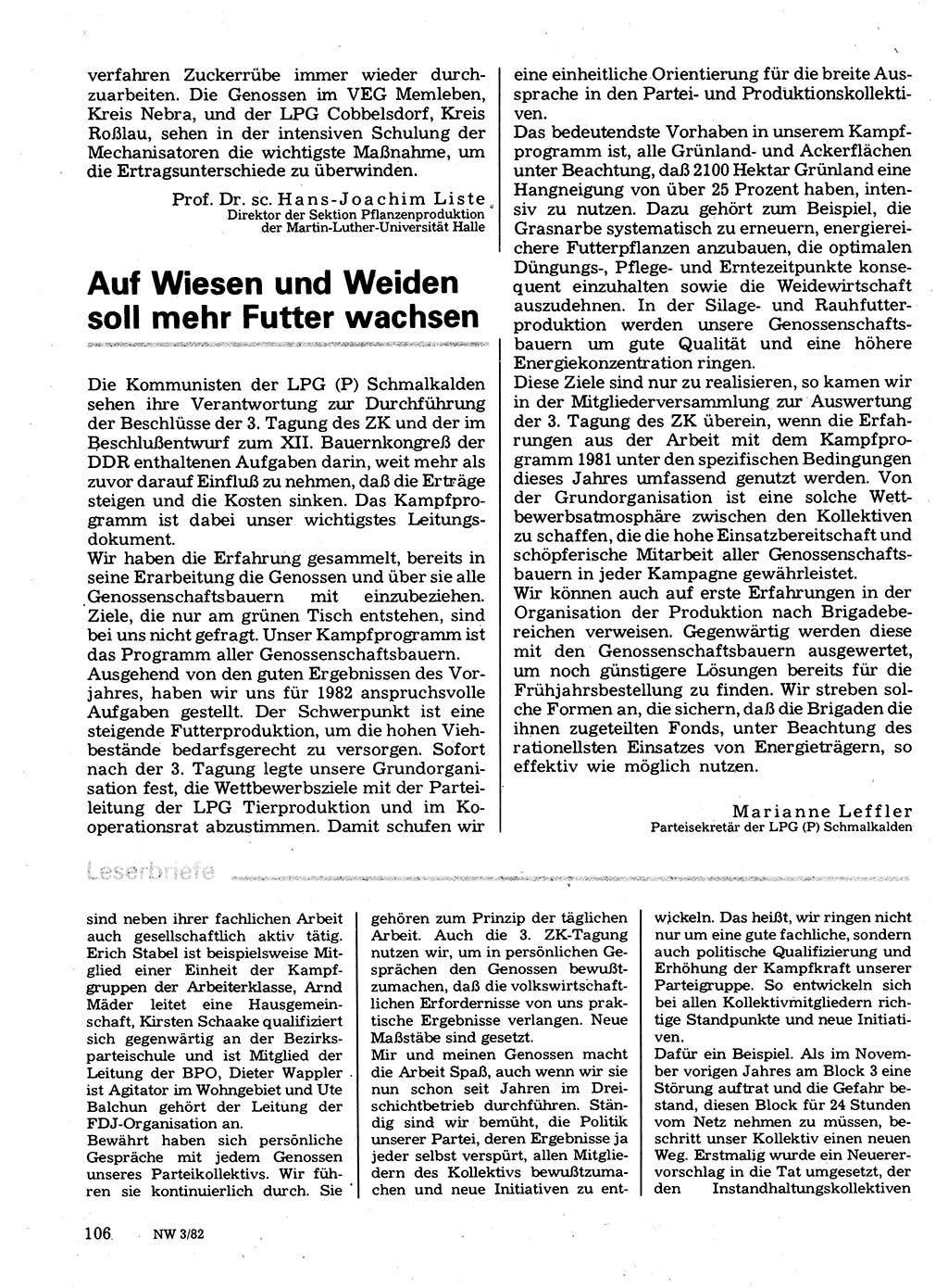 Neuer Weg (NW), Organ des Zentralkomitees (ZK) der SED (Sozialistische Einheitspartei Deutschlands) für Fragen des Parteilebens, 37. Jahrgang [Deutsche Demokratische Republik (DDR)] 1982, Seite 106 (NW ZK SED DDR 1982, S. 106)