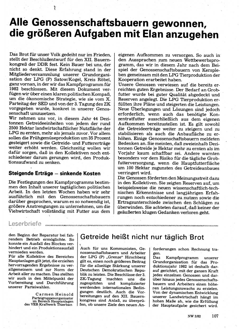 Neuer Weg (NW), Organ des Zentralkomitees (ZK) der SED (Sozialistische Einheitspartei Deutschlands) für Fragen des Parteilebens, 37. Jahrgang [Deutsche Demokratische Republik (DDR)] 1982, Seite 107 (NW ZK SED DDR 1982, S. 107)