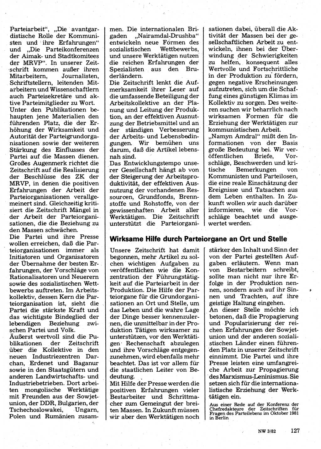 Neuer Weg (NW), Organ des Zentralkomitees (ZK) der SED (Sozialistische Einheitspartei Deutschlands) für Fragen des Parteilebens, 37. Jahrgang [Deutsche Demokratische Republik (DDR)] 1982, Seite 127 (NW ZK SED DDR 1982, S. 127)