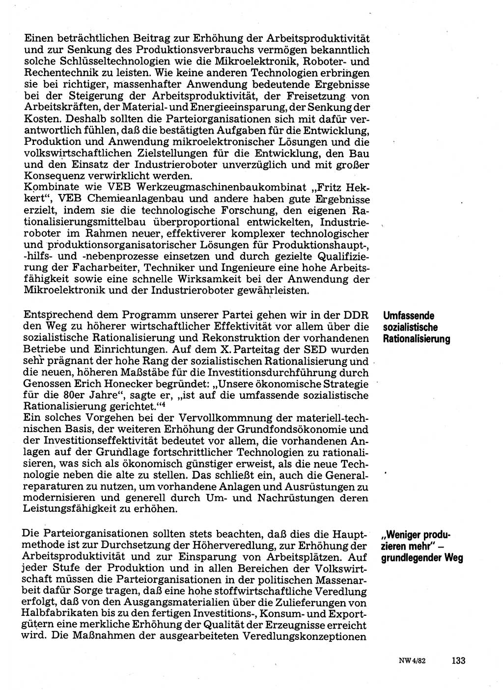 Neuer Weg (NW), Organ des Zentralkomitees (ZK) der SED (Sozialistische Einheitspartei Deutschlands) für Fragen des Parteilebens, 37. Jahrgang [Deutsche Demokratische Republik (DDR)] 1982, Seite 133 (NW ZK SED DDR 1982, S. 133)