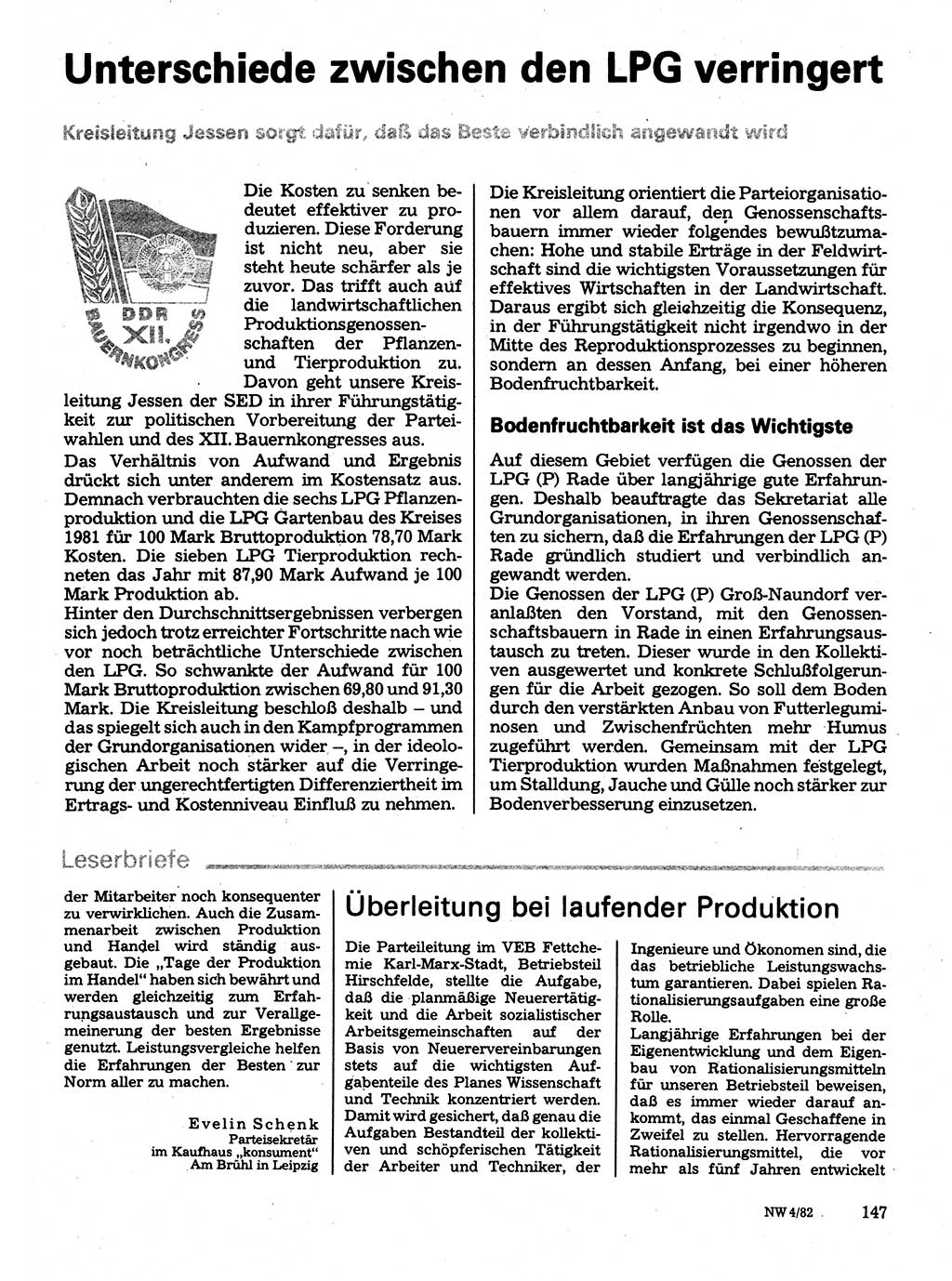 Neuer Weg (NW), Organ des Zentralkomitees (ZK) der SED (Sozialistische Einheitspartei Deutschlands) für Fragen des Parteilebens, 37. Jahrgang [Deutsche Demokratische Republik (DDR)] 1982, Seite 147 (NW ZK SED DDR 1982, S. 147)