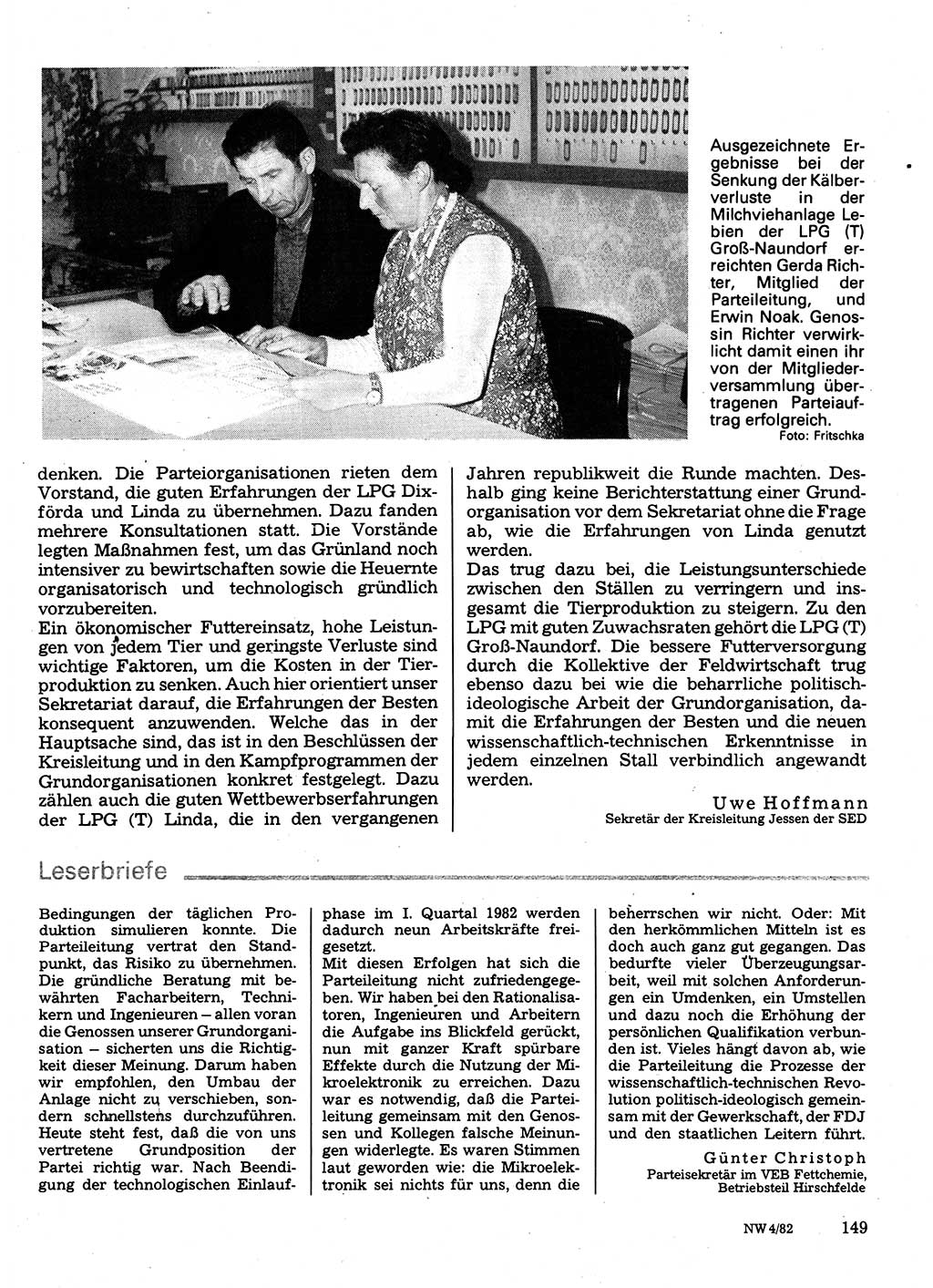 Neuer Weg (NW), Organ des Zentralkomitees (ZK) der SED (Sozialistische Einheitspartei Deutschlands) für Fragen des Parteilebens, 37. Jahrgang [Deutsche Demokratische Republik (DDR)] 1982, Seite 149 (NW ZK SED DDR 1982, S. 149)
