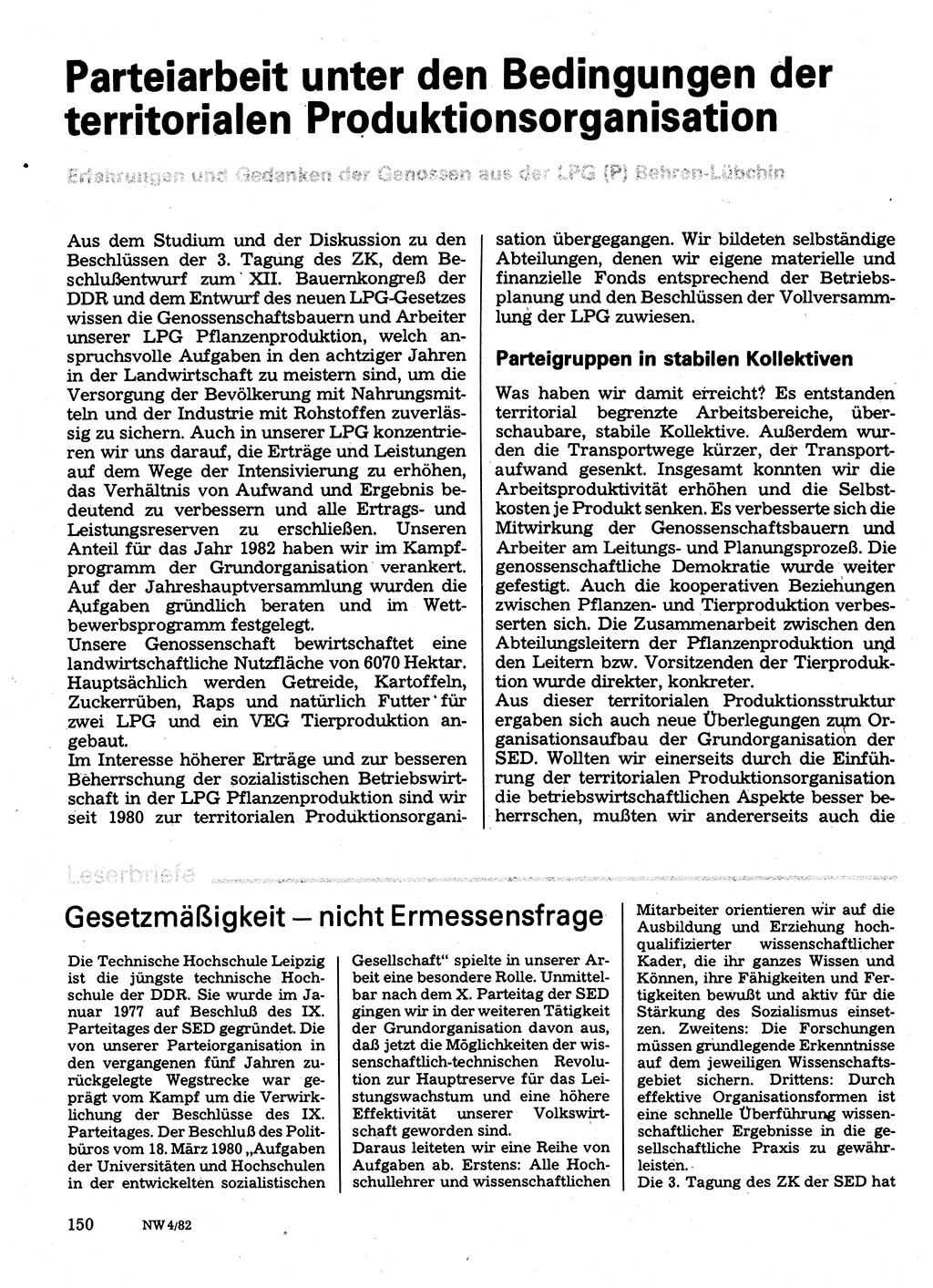 Neuer Weg (NW), Organ des Zentralkomitees (ZK) der SED (Sozialistische Einheitspartei Deutschlands) für Fragen des Parteilebens, 37. Jahrgang [Deutsche Demokratische Republik (DDR)] 1982, Seite 150 (NW ZK SED DDR 1982, S. 150)