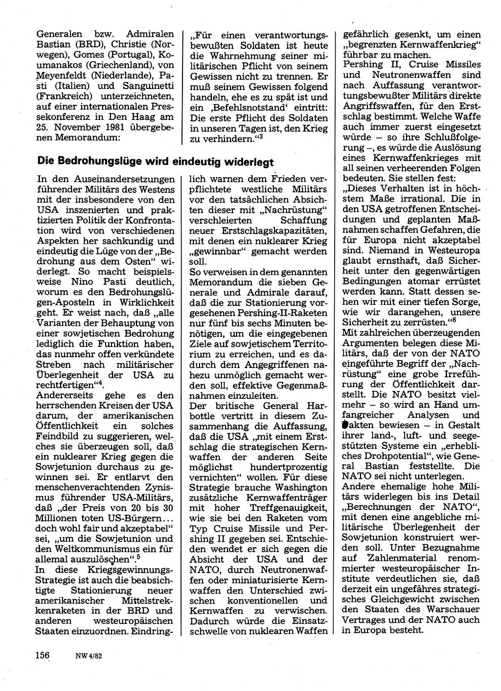 Neuer Weg (NW), Organ des Zentralkomitees (ZK) der SED (Sozialistische Einheitspartei Deutschlands) für Fragen des Parteilebens, 37. Jahrgang [Deutsche Demokratische Republik (DDR)] 1982, Seite 156 (NW ZK SED DDR 1982, S. 156)