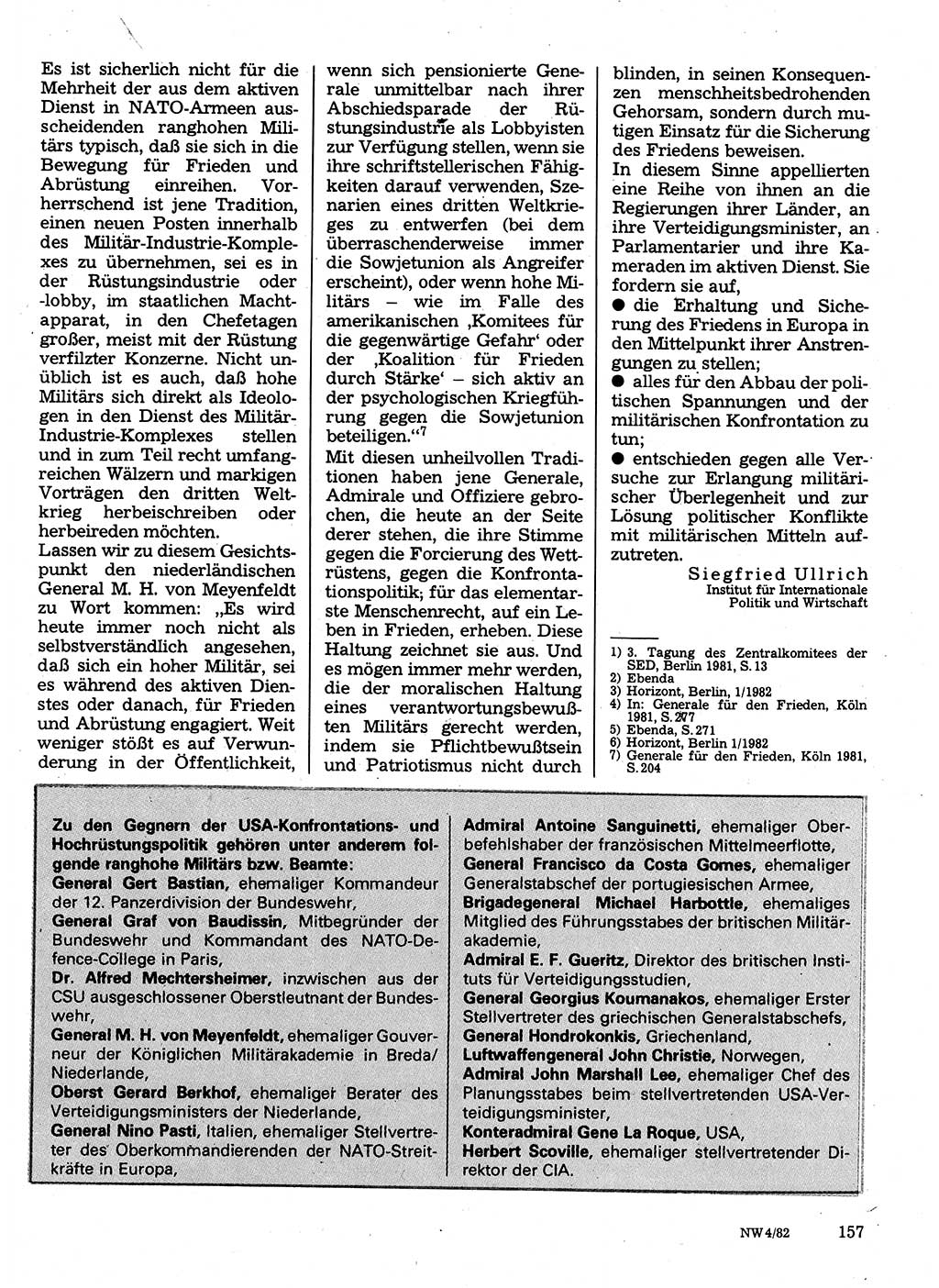 Neuer Weg (NW), Organ des Zentralkomitees (ZK) der SED (Sozialistische Einheitspartei Deutschlands) für Fragen des Parteilebens, 37. Jahrgang [Deutsche Demokratische Republik (DDR)] 1982, Seite 157 (NW ZK SED DDR 1982, S. 157)