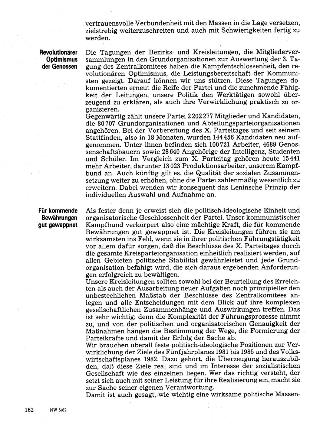 Neuer Weg (NW), Organ des Zentralkomitees (ZK) der SED (Sozialistische Einheitspartei Deutschlands) für Fragen des Parteilebens, 37. Jahrgang [Deutsche Demokratische Republik (DDR)] 1982, Seite 162 (NW ZK SED DDR 1982, S. 162)