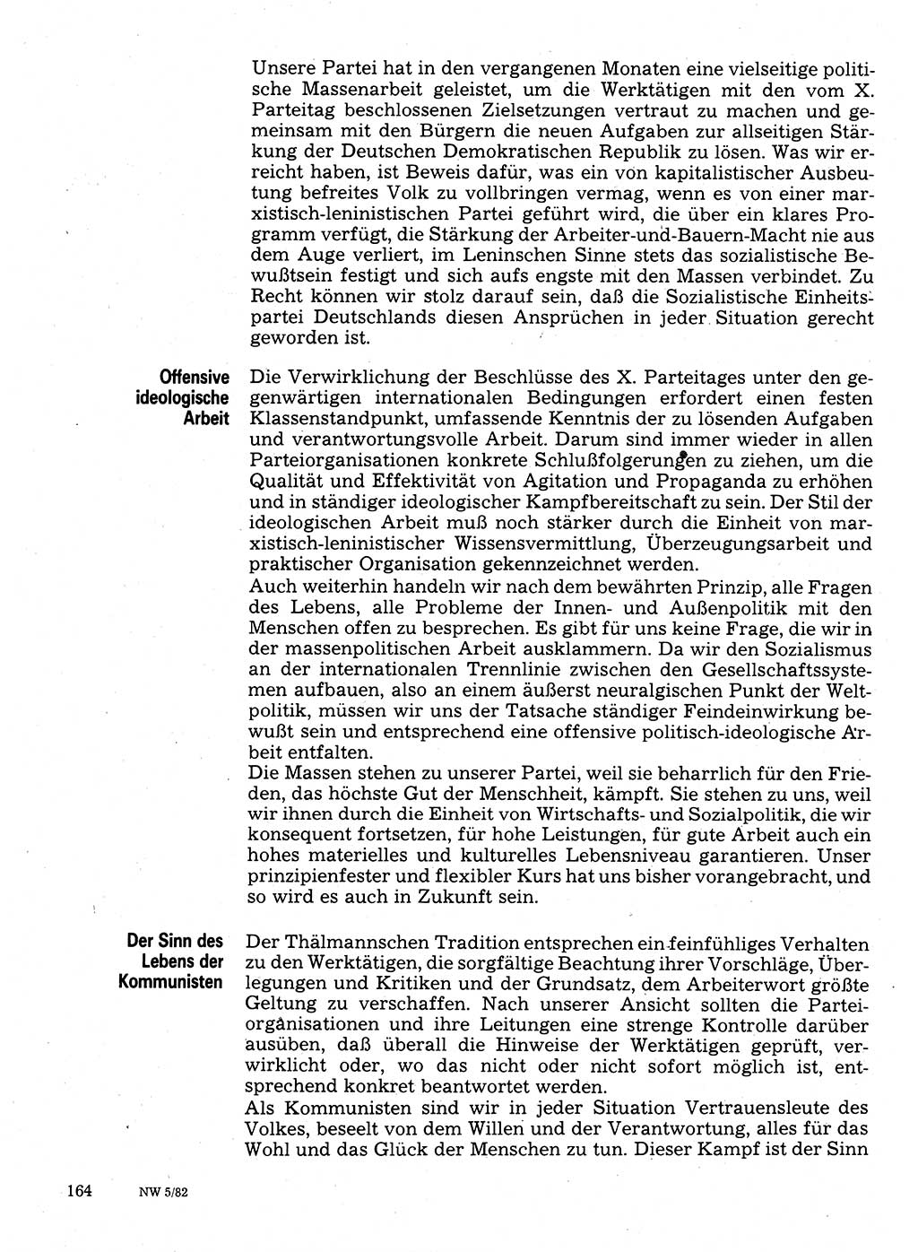 Neuer Weg (NW), Organ des Zentralkomitees (ZK) der SED (Sozialistische Einheitspartei Deutschlands) für Fragen des Parteilebens, 37. Jahrgang [Deutsche Demokratische Republik (DDR)] 1982, Seite 164 (NW ZK SED DDR 1982, S. 164)