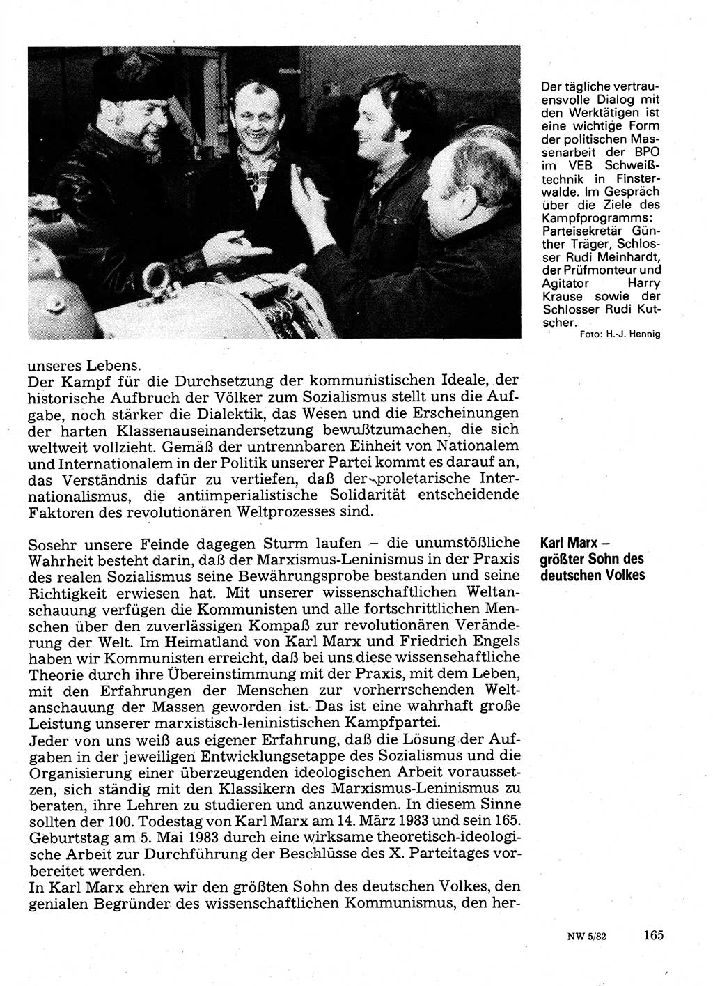 Neuer Weg (NW), Organ des Zentralkomitees (ZK) der SED (Sozialistische Einheitspartei Deutschlands) für Fragen des Parteilebens, 37. Jahrgang [Deutsche Demokratische Republik (DDR)] 1982, Seite 165 (NW ZK SED DDR 1982, S. 165)