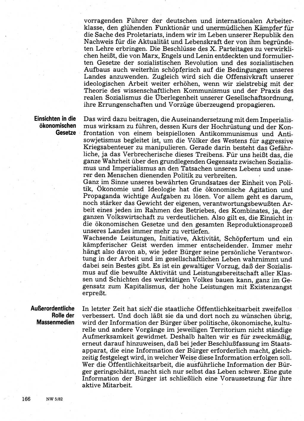 Neuer Weg (NW), Organ des Zentralkomitees (ZK) der SED (Sozialistische Einheitspartei Deutschlands) für Fragen des Parteilebens, 37. Jahrgang [Deutsche Demokratische Republik (DDR)] 1982, Seite 166 (NW ZK SED DDR 1982, S. 166)