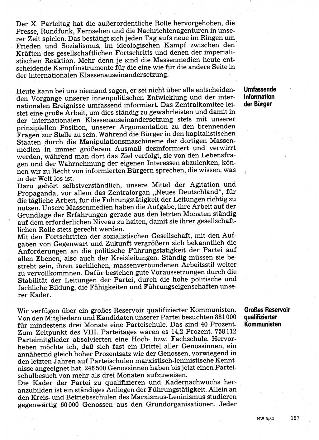 Neuer Weg (NW), Organ des Zentralkomitees (ZK) der SED (Sozialistische Einheitspartei Deutschlands) für Fragen des Parteilebens, 37. Jahrgang [Deutsche Demokratische Republik (DDR)] 1982, Seite 167 (NW ZK SED DDR 1982, S. 167)