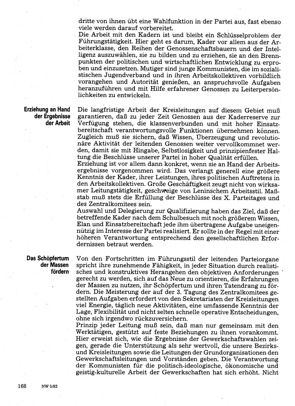 Neuer Weg (NW), Organ des Zentralkomitees (ZK) der SED (Sozialistische Einheitspartei Deutschlands) für Fragen des Parteilebens, 37. Jahrgang [Deutsche Demokratische Republik (DDR)] 1982, Seite 168 (NW ZK SED DDR 1982, S. 168)