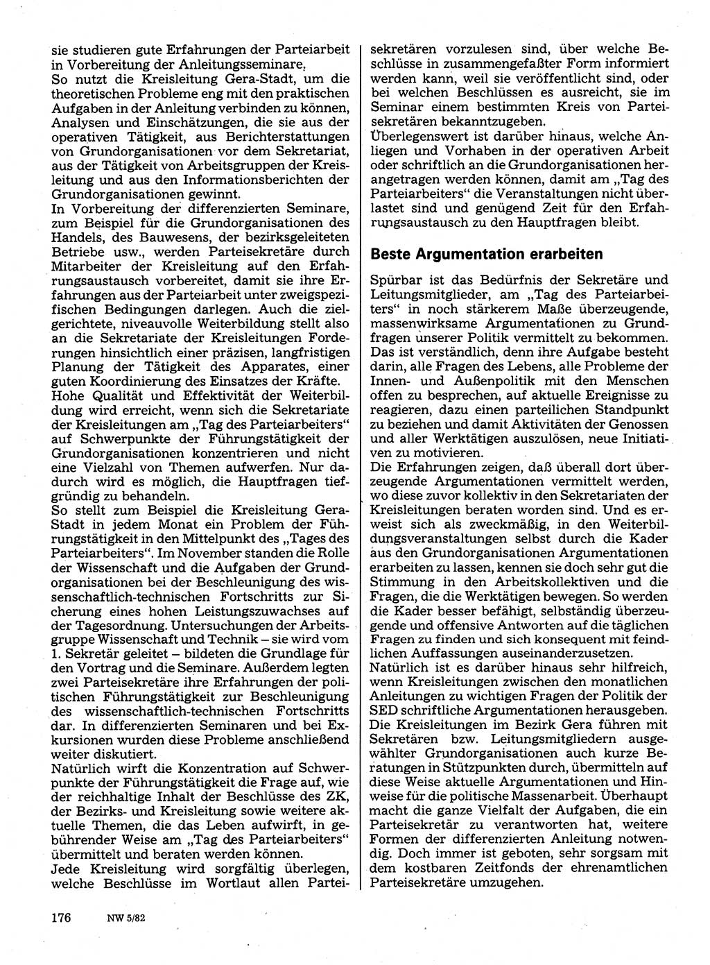 Neuer Weg (NW), Organ des Zentralkomitees (ZK) der SED (Sozialistische Einheitspartei Deutschlands) für Fragen des Parteilebens, 37. Jahrgang [Deutsche Demokratische Republik (DDR)] 1982, Seite 176 (NW ZK SED DDR 1982, S. 176)