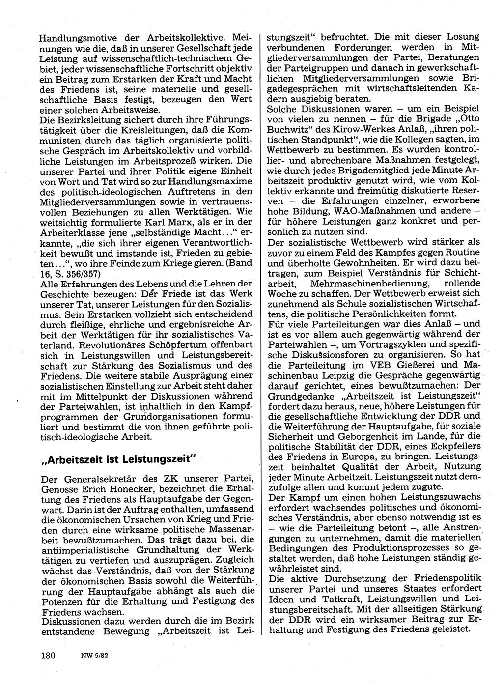 Neuer Weg (NW), Organ des Zentralkomitees (ZK) der SED (Sozialistische Einheitspartei Deutschlands) für Fragen des Parteilebens, 37. Jahrgang [Deutsche Demokratische Republik (DDR)] 1982, Seite 180 (NW ZK SED DDR 1982, S. 180)