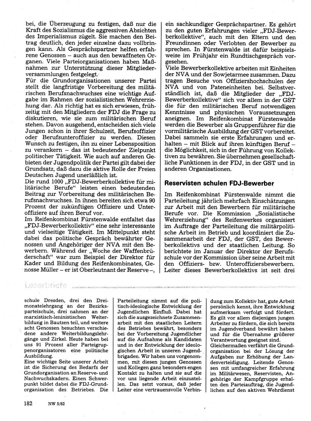 Neuer Weg (NW), Organ des Zentralkomitees (ZK) der SED (Sozialistische Einheitspartei Deutschlands) für Fragen des Parteilebens, 37. Jahrgang [Deutsche Demokratische Republik (DDR)] 1982, Seite 182 (NW ZK SED DDR 1982, S. 182)