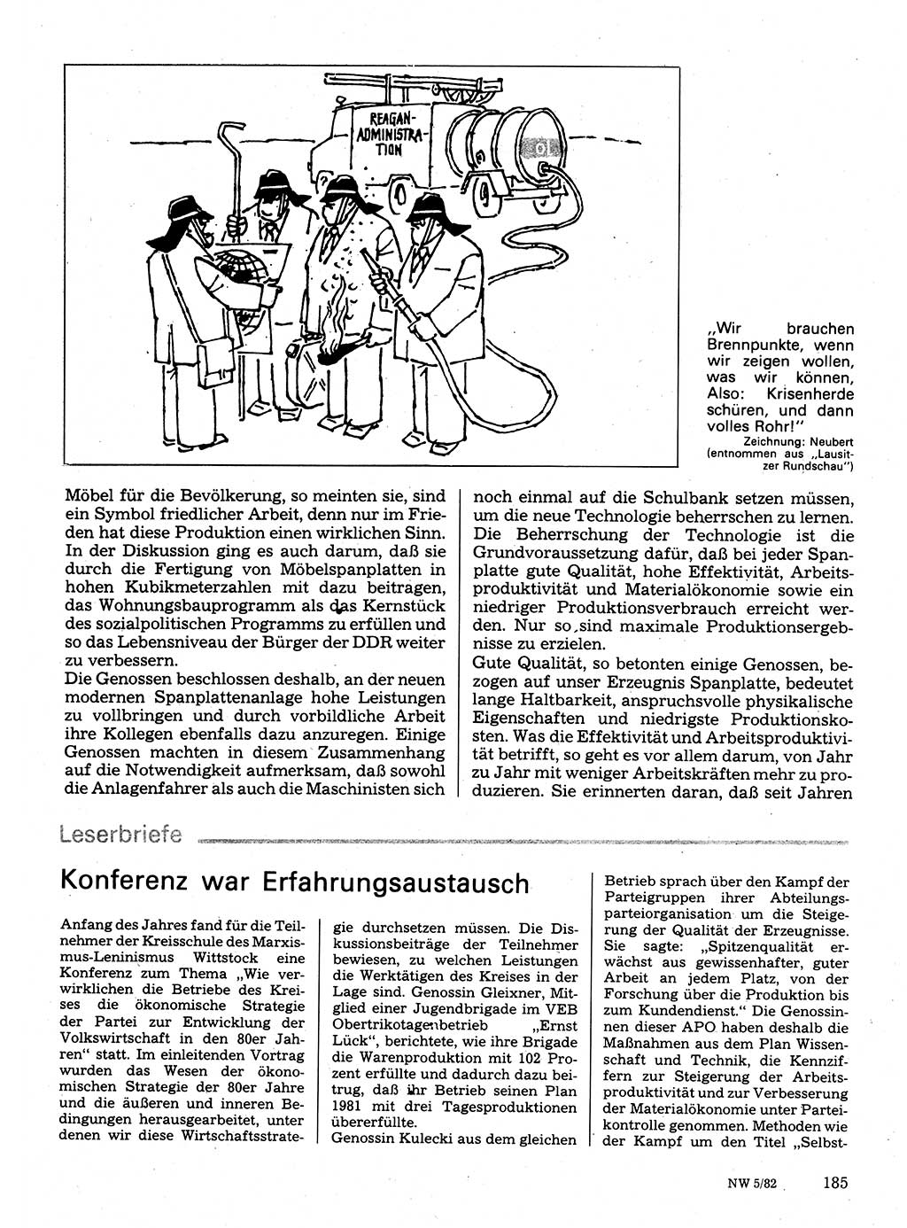 Neuer Weg (NW), Organ des Zentralkomitees (ZK) der SED (Sozialistische Einheitspartei Deutschlands) für Fragen des Parteilebens, 37. Jahrgang [Deutsche Demokratische Republik (DDR)] 1982, Seite 185 (NW ZK SED DDR 1982, S. 185)