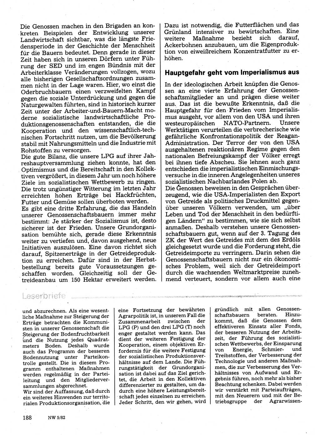 Neuer Weg (NW), Organ des Zentralkomitees (ZK) der SED (Sozialistische Einheitspartei Deutschlands) für Fragen des Parteilebens, 37. Jahrgang [Deutsche Demokratische Republik (DDR)] 1982, Seite 188 (NW ZK SED DDR 1982, S. 188)