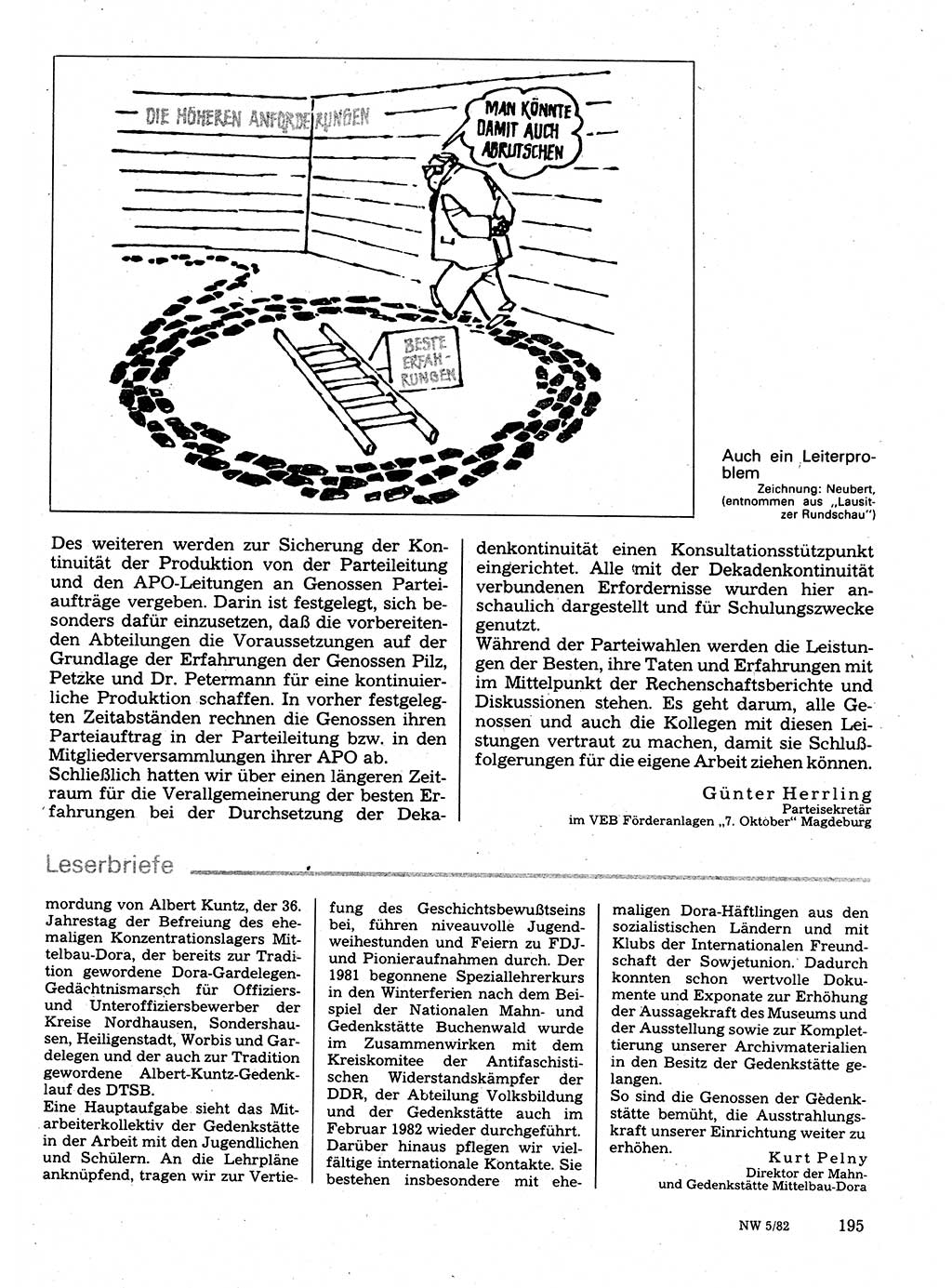 Neuer Weg (NW), Organ des Zentralkomitees (ZK) der SED (Sozialistische Einheitspartei Deutschlands) für Fragen des Parteilebens, 37. Jahrgang [Deutsche Demokratische Republik (DDR)] 1982, Seite 195 (NW ZK SED DDR 1982, S. 195)