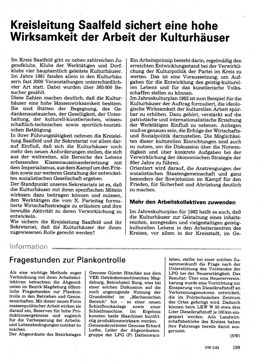 Neuer Weg (NW), Organ des Zentralkomitees (ZK) der SED (Sozialistische Einheitspartei Deutschlands) für Fragen des Parteilebens, 37. Jahrgang [Deutsche Demokratische Republik (DDR)] 1982, Seite 199 (NW ZK SED DDR 1982, S. 199)