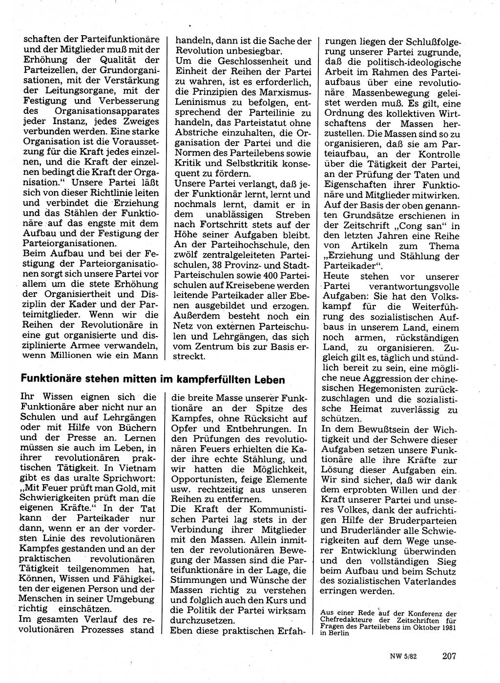 Neuer Weg (NW), Organ des Zentralkomitees (ZK) der SED (Sozialistische Einheitspartei Deutschlands) für Fragen des Parteilebens, 37. Jahrgang [Deutsche Demokratische Republik (DDR)] 1982, Seite 207 (NW ZK SED DDR 1982, S. 207)