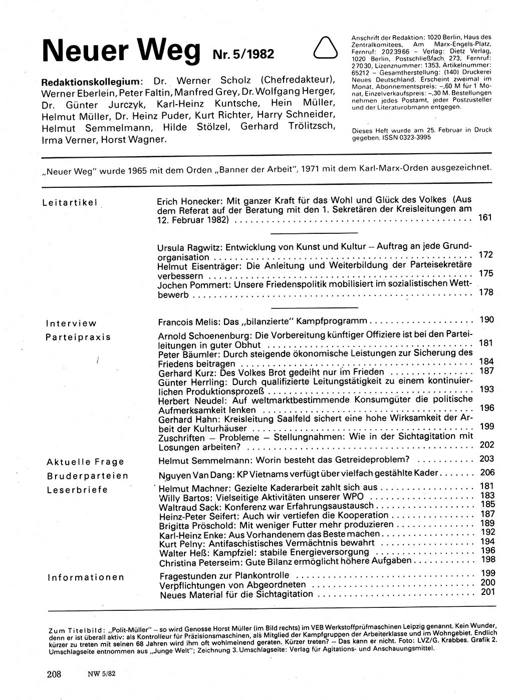 Neuer Weg (NW), Organ des Zentralkomitees (ZK) der SED (Sozialistische Einheitspartei Deutschlands) für Fragen des Parteilebens, 37. Jahrgang [Deutsche Demokratische Republik (DDR)] 1982, Seite 208 (NW ZK SED DDR 1982, S. 208)