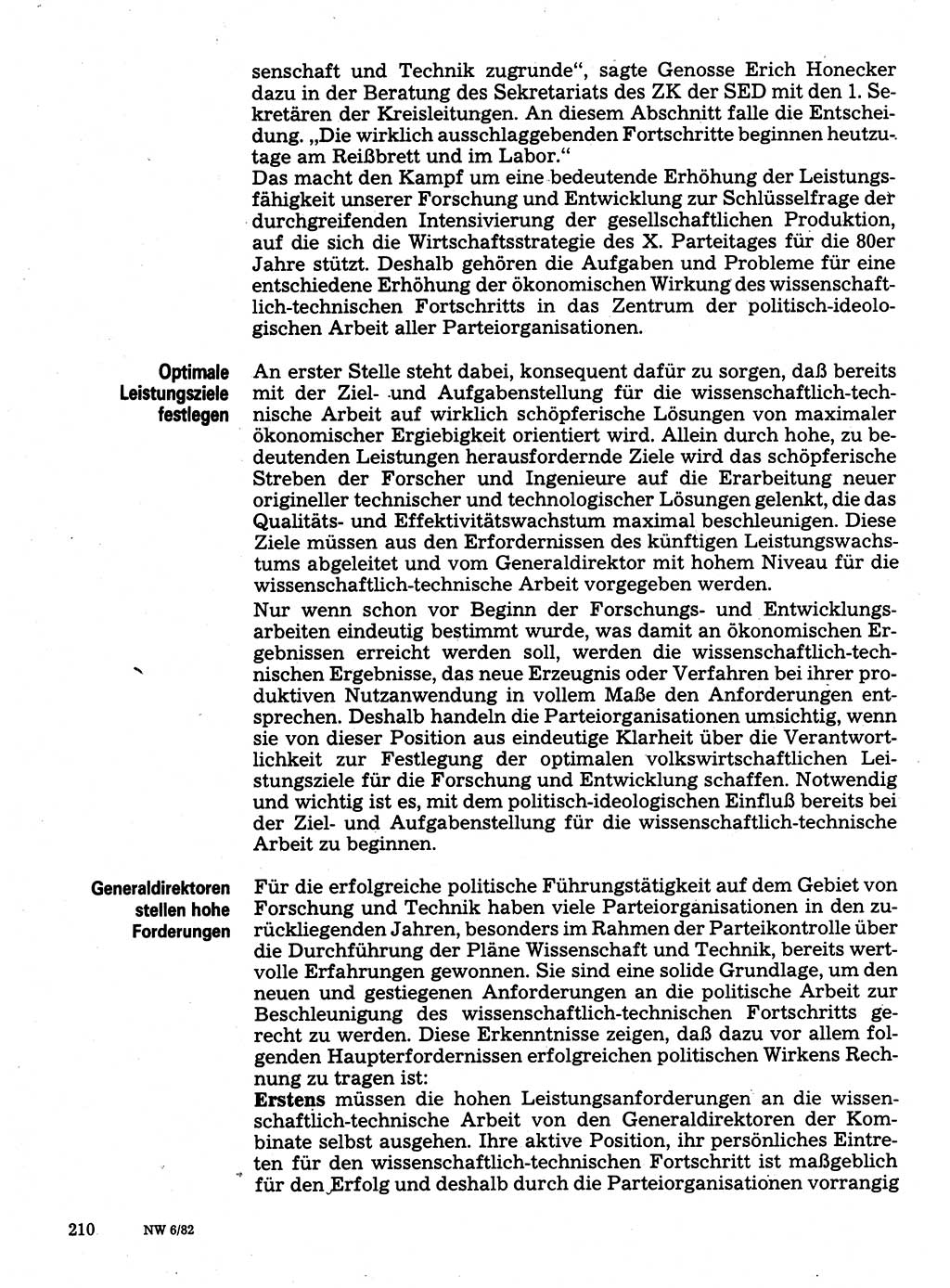 Neuer Weg (NW), Organ des Zentralkomitees (ZK) der SED (Sozialistische Einheitspartei Deutschlands) für Fragen des Parteilebens, 37. Jahrgang [Deutsche Demokratische Republik (DDR)] 1982, Seite 210 (NW ZK SED DDR 1982, S. 210)
