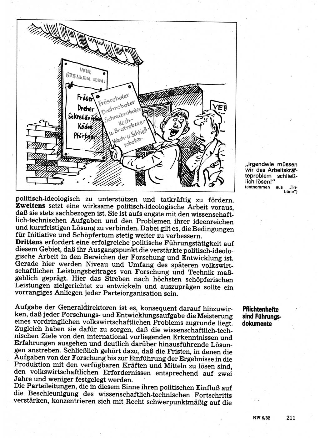 Neuer Weg (NW), Organ des Zentralkomitees (ZK) der SED (Sozialistische Einheitspartei Deutschlands) für Fragen des Parteilebens, 37. Jahrgang [Deutsche Demokratische Republik (DDR)] 1982, Seite 211 (NW ZK SED DDR 1982, S. 211)