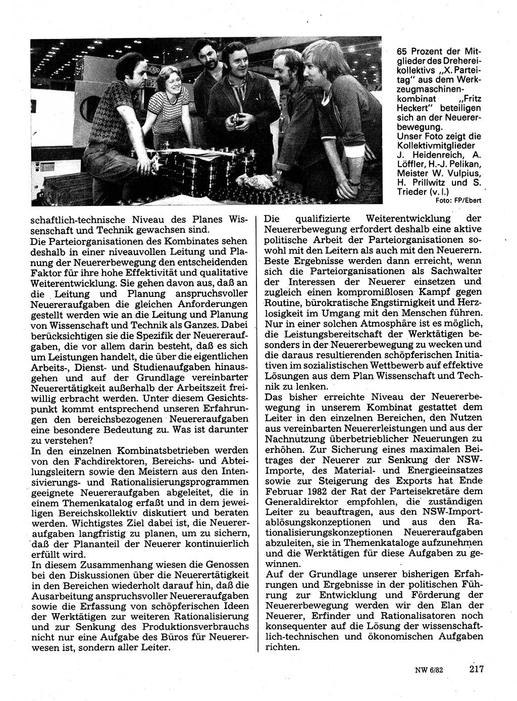 Neuer Weg (NW), Organ des Zentralkomitees (ZK) der SED (Sozialistische Einheitspartei Deutschlands) für Fragen des Parteilebens, 37. Jahrgang [Deutsche Demokratische Republik (DDR)] 1982, Seite 217 (NW ZK SED DDR 1982, S. 217)