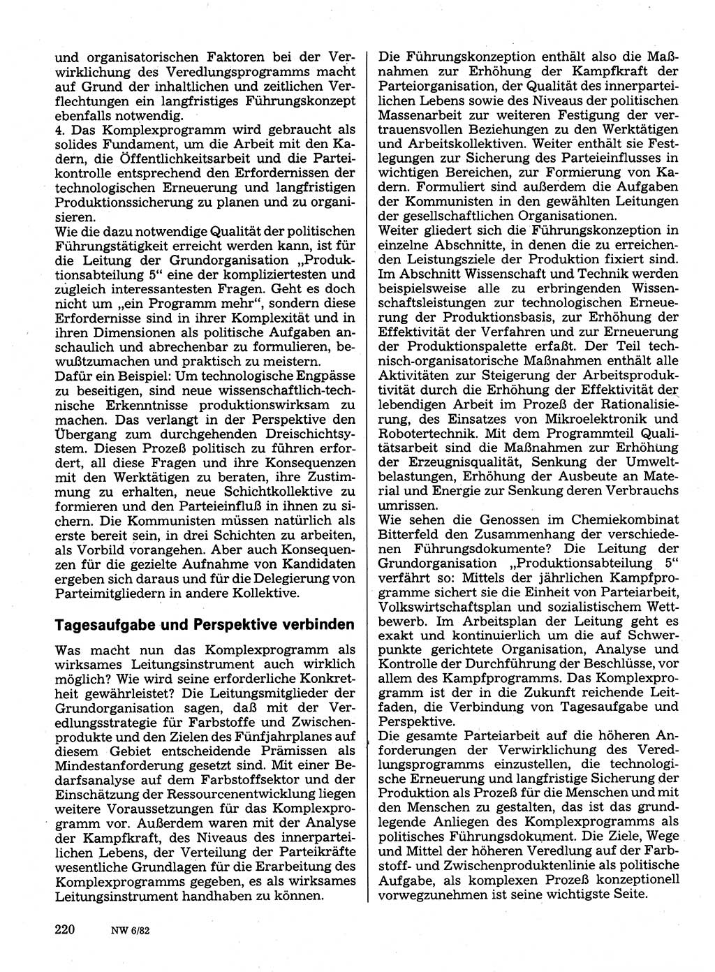 Neuer Weg (NW), Organ des Zentralkomitees (ZK) der SED (Sozialistische Einheitspartei Deutschlands) für Fragen des Parteilebens, 37. Jahrgang [Deutsche Demokratische Republik (DDR)] 1982, Seite 220 (NW ZK SED DDR 1982, S. 220)