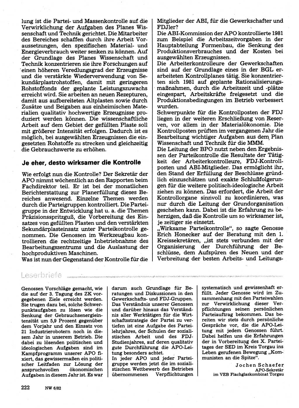 Neuer Weg (NW), Organ des Zentralkomitees (ZK) der SED (Sozialistische Einheitspartei Deutschlands) für Fragen des Parteilebens, 37. Jahrgang [Deutsche Demokratische Republik (DDR)] 1982, Seite 222 (NW ZK SED DDR 1982, S. 222)
