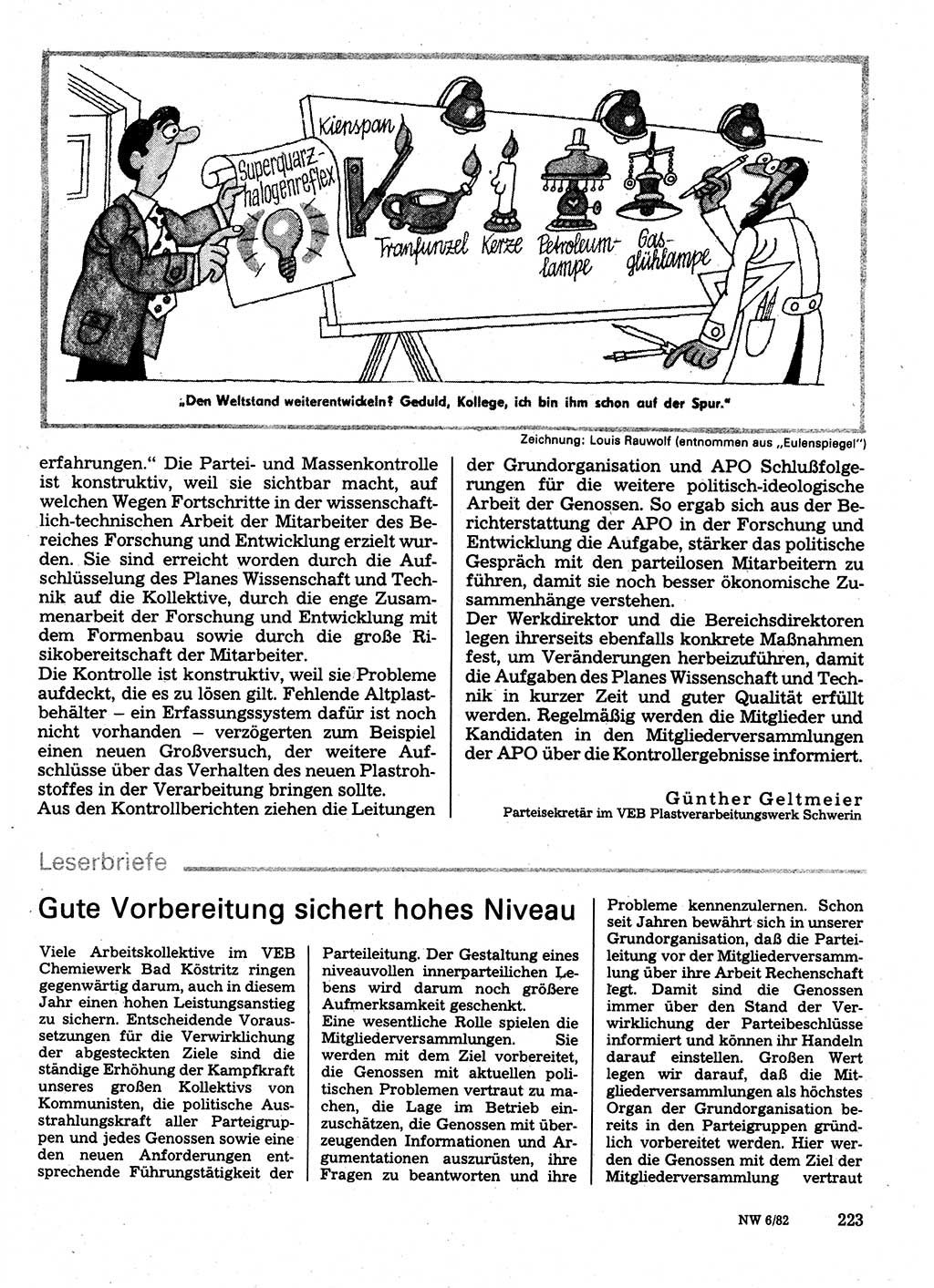 Neuer Weg (NW), Organ des Zentralkomitees (ZK) der SED (Sozialistische Einheitspartei Deutschlands) für Fragen des Parteilebens, 37. Jahrgang [Deutsche Demokratische Republik (DDR)] 1982, Seite 223 (NW ZK SED DDR 1982, S. 223)
