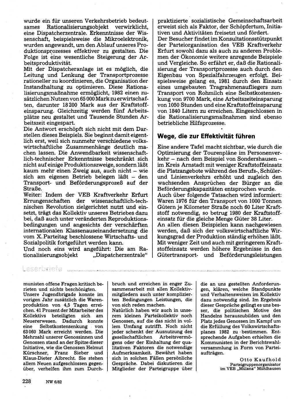 Neuer Weg (NW), Organ des Zentralkomitees (ZK) der SED (Sozialistische Einheitspartei Deutschlands) für Fragen des Parteilebens, 37. Jahrgang [Deutsche Demokratische Republik (DDR)] 1982, Seite 228 (NW ZK SED DDR 1982, S. 228)