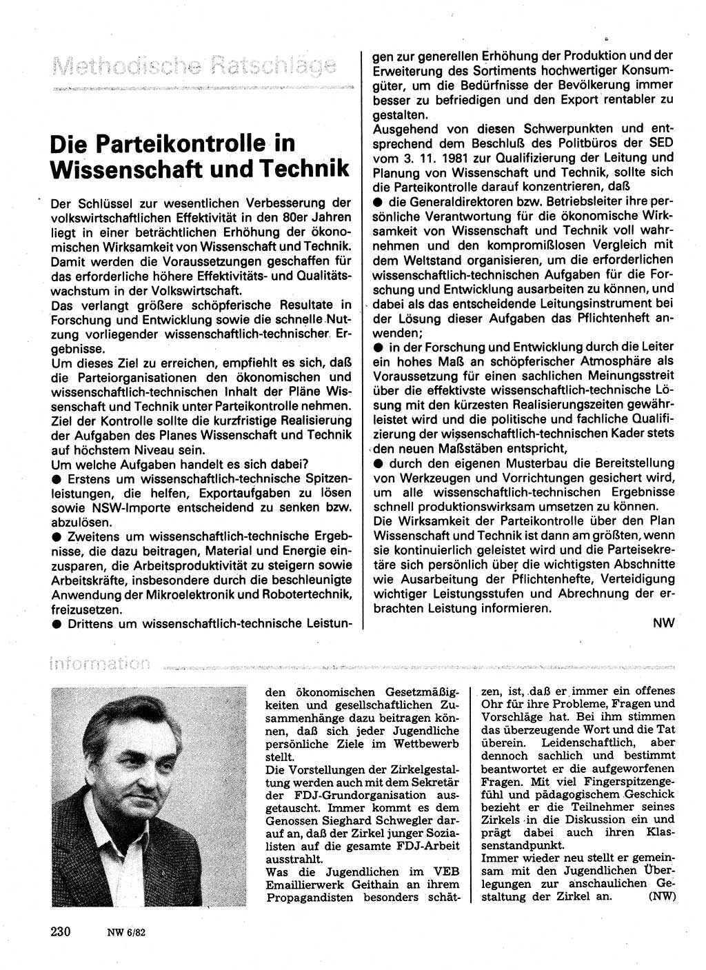 Neuer Weg (NW), Organ des Zentralkomitees (ZK) der SED (Sozialistische Einheitspartei Deutschlands) für Fragen des Parteilebens, 37. Jahrgang [Deutsche Demokratische Republik (DDR)] 1982, Seite 230 (NW ZK SED DDR 1982, S. 230)