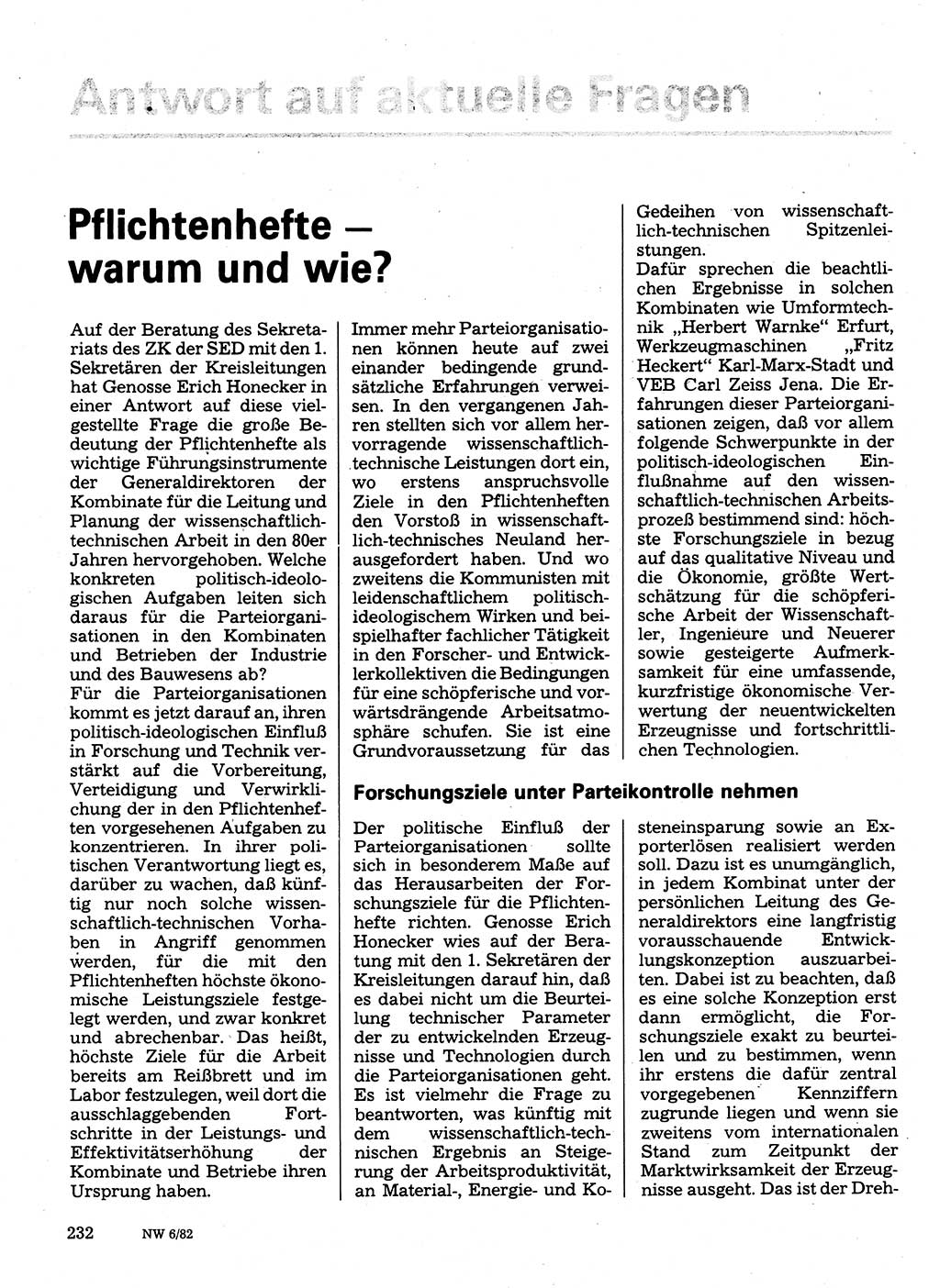 Neuer Weg (NW), Organ des Zentralkomitees (ZK) der SED (Sozialistische Einheitspartei Deutschlands) für Fragen des Parteilebens, 37. Jahrgang [Deutsche Demokratische Republik (DDR)] 1982, Seite 232 (NW ZK SED DDR 1982, S. 232)