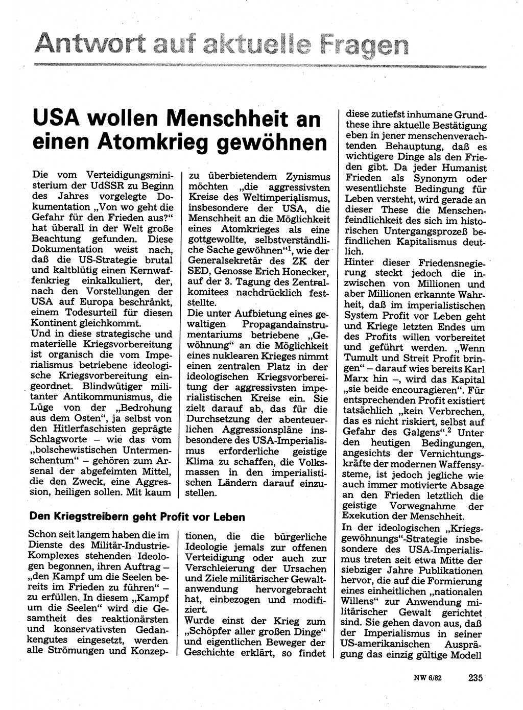 Neuer Weg (NW), Organ des Zentralkomitees (ZK) der SED (Sozialistische Einheitspartei Deutschlands) für Fragen des Parteilebens, 37. Jahrgang [Deutsche Demokratische Republik (DDR)] 1982, Seite 235 (NW ZK SED DDR 1982, S. 235)
