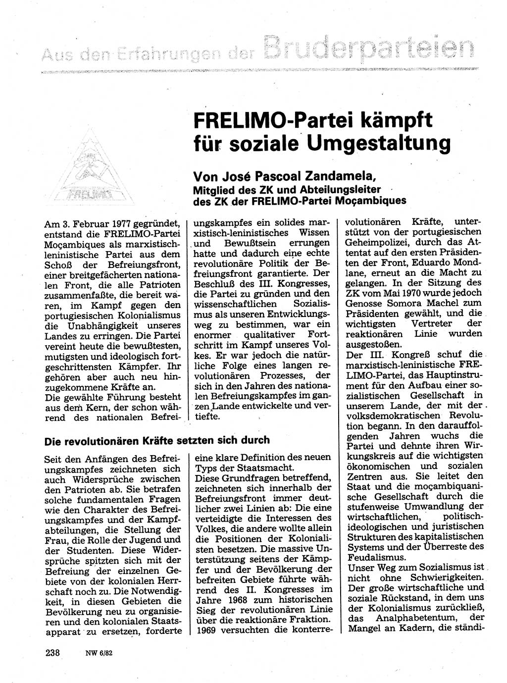 Neuer Weg (NW), Organ des Zentralkomitees (ZK) der SED (Sozialistische Einheitspartei Deutschlands) für Fragen des Parteilebens, 37. Jahrgang [Deutsche Demokratische Republik (DDR)] 1982, Seite 238 (NW ZK SED DDR 1982, S. 238)
