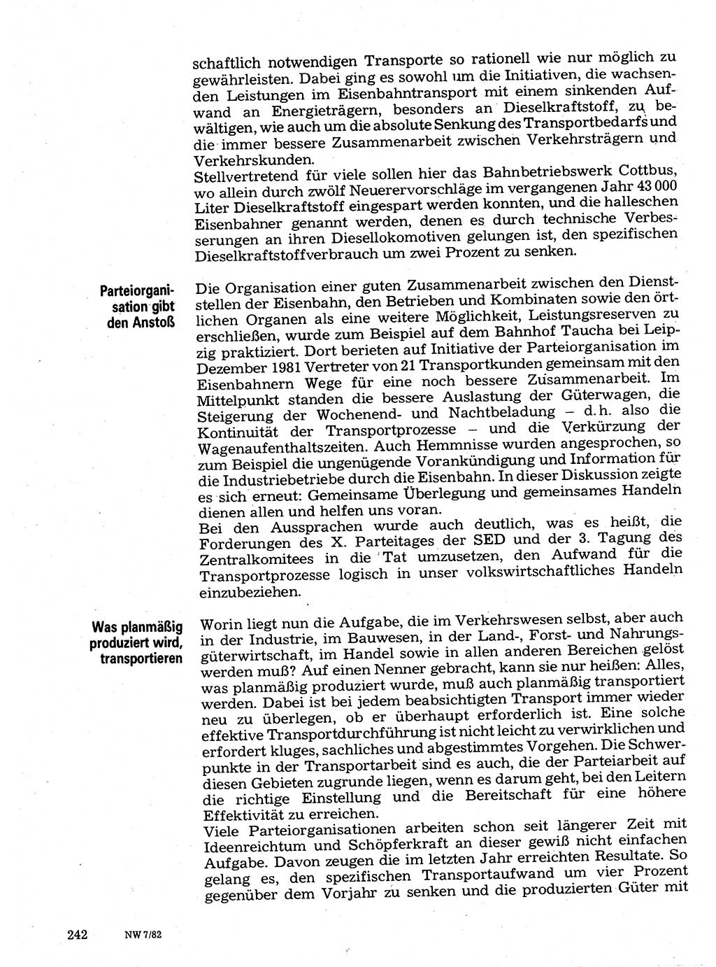 Neuer Weg (NW), Organ des Zentralkomitees (ZK) der SED (Sozialistische Einheitspartei Deutschlands) für Fragen des Parteilebens, 37. Jahrgang [Deutsche Demokratische Republik (DDR)] 1982, Seite 242 (NW ZK SED DDR 1982, S. 242)
