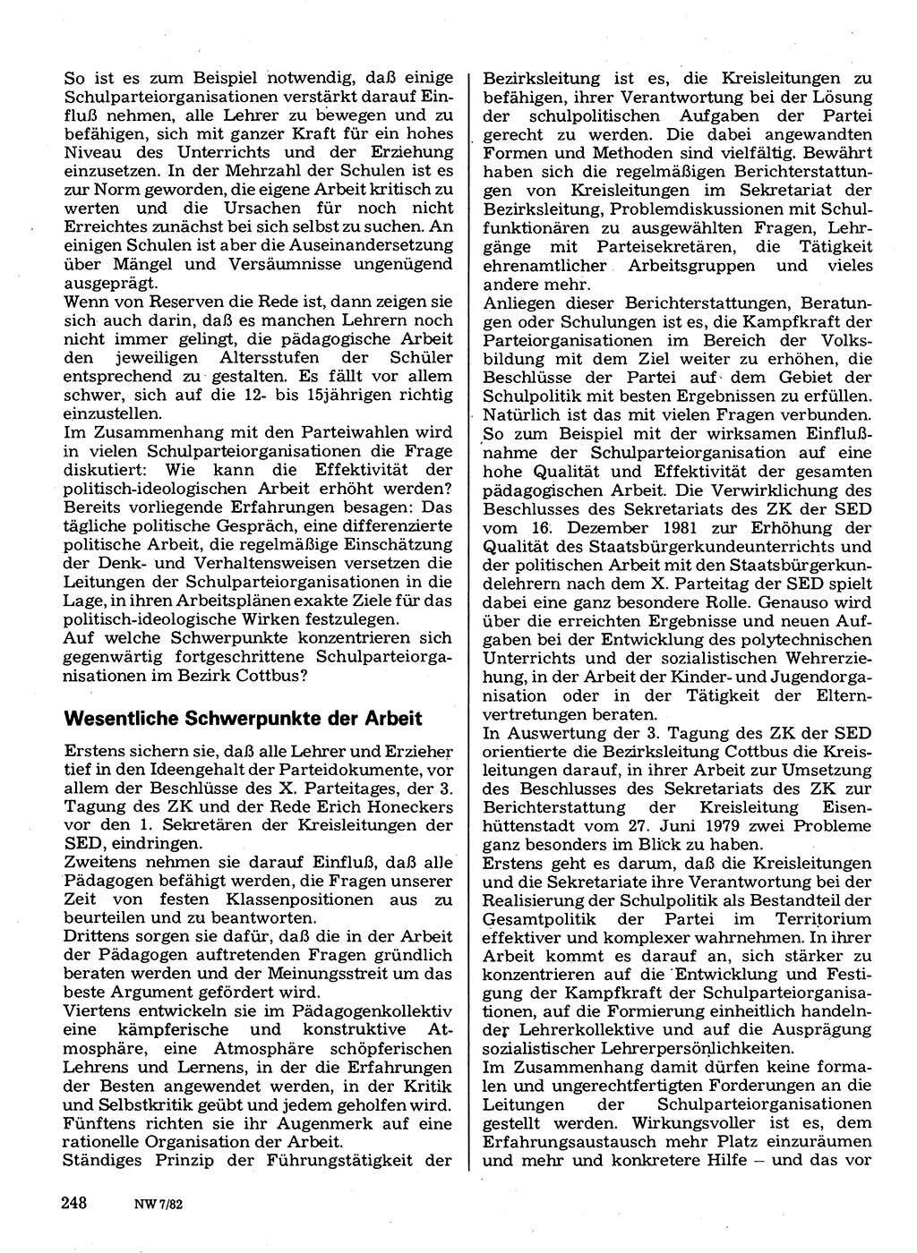 Neuer Weg (NW), Organ des Zentralkomitees (ZK) der SED (Sozialistische Einheitspartei Deutschlands) für Fragen des Parteilebens, 37. Jahrgang [Deutsche Demokratische Republik (DDR)] 1982, Seite 248 (NW ZK SED DDR 1982, S. 248)