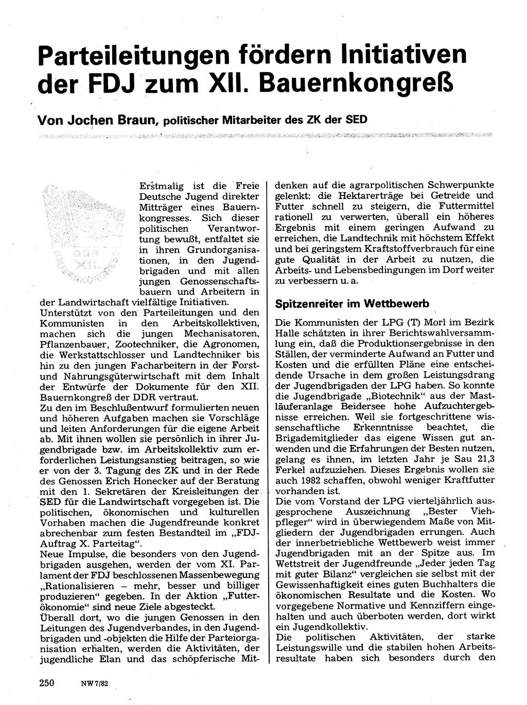 Neuer Weg (NW), Organ des Zentralkomitees (ZK) der SED (Sozialistische Einheitspartei Deutschlands) für Fragen des Parteilebens, 37. Jahrgang [Deutsche Demokratische Republik (DDR)] 1982, Seite 250 (NW ZK SED DDR 1982, S. 250)