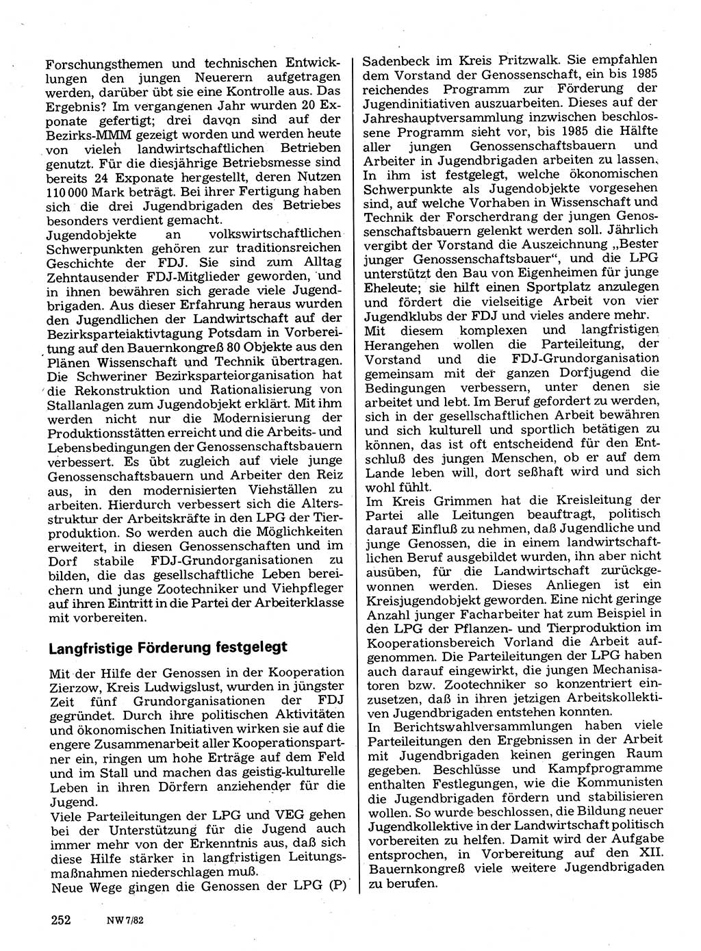 Neuer Weg (NW), Organ des Zentralkomitees (ZK) der SED (Sozialistische Einheitspartei Deutschlands) für Fragen des Parteilebens, 37. Jahrgang [Deutsche Demokratische Republik (DDR)] 1982, Seite 252 (NW ZK SED DDR 1982, S. 252)