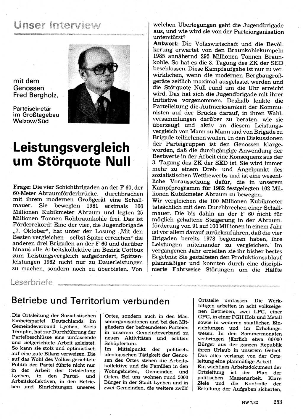Neuer Weg (NW), Organ des Zentralkomitees (ZK) der SED (Sozialistische Einheitspartei Deutschlands) für Fragen des Parteilebens, 37. Jahrgang [Deutsche Demokratische Republik (DDR)] 1982, Seite 253 (NW ZK SED DDR 1982, S. 253)
