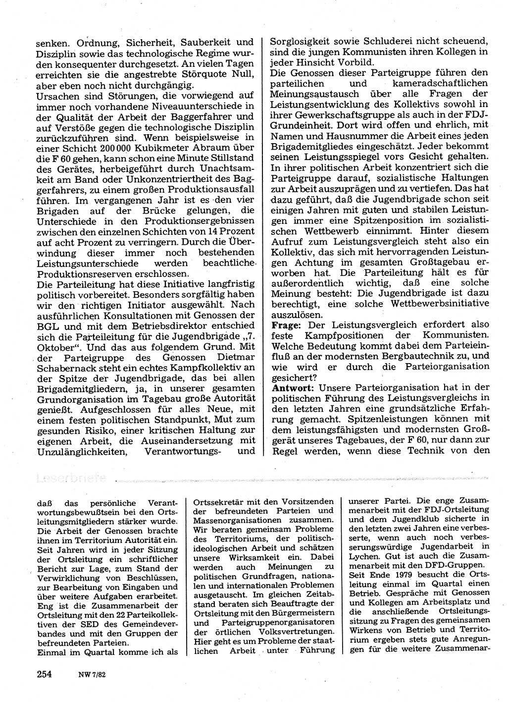 Neuer Weg (NW), Organ des Zentralkomitees (ZK) der SED (Sozialistische Einheitspartei Deutschlands) für Fragen des Parteilebens, 37. Jahrgang [Deutsche Demokratische Republik (DDR)] 1982, Seite 254 (NW ZK SED DDR 1982, S. 254)